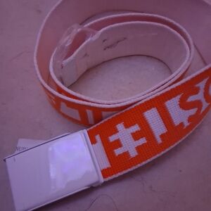 Lacoste Orange and White Belt with White Buckle